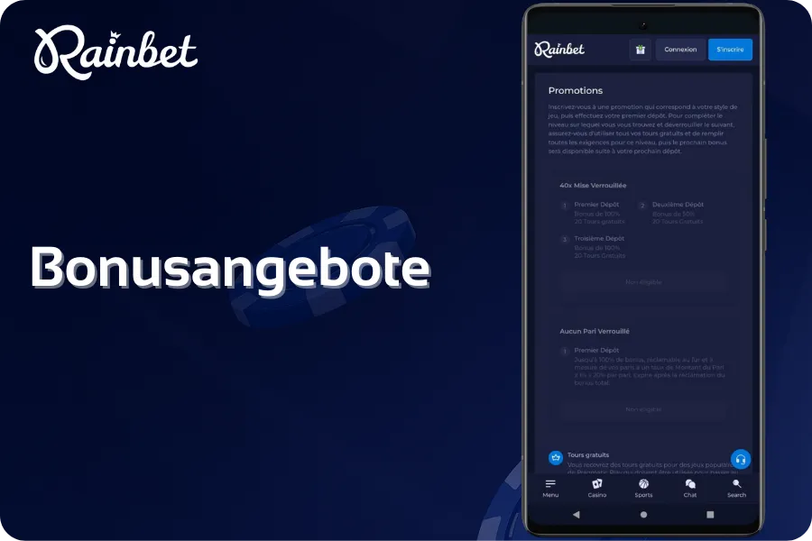 Bonusangebote für Rainbet App