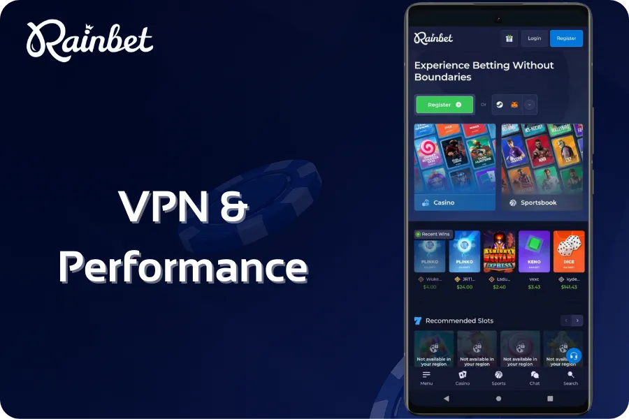 Rainbet VPN & Performance