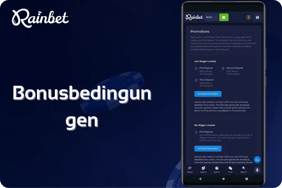Rainbet Bonusbedingungen