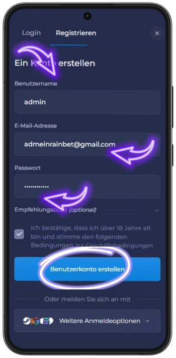 Rainbet Daten Eingeben