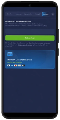 Rainbet Promo-Code Feld finden