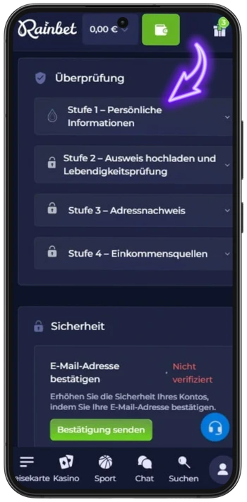 Rainbet E-Mail bestätigen