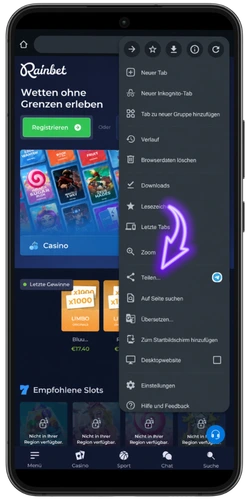 Rainbet App über Safari